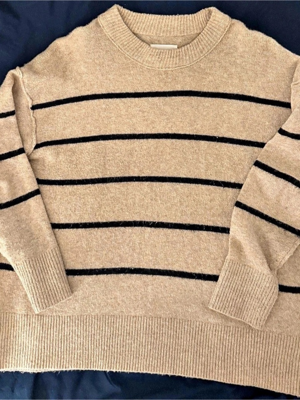 Aerie Striped Crewneck Sweater in Beige & Black Size Small